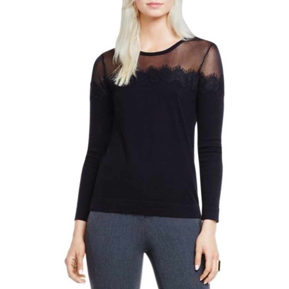 VINCE CAMUTO Lace Appliqué Illusion Sweater